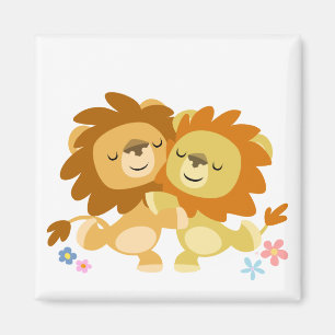 Zwei Niedliche Cartoon Lions Tango Magnet