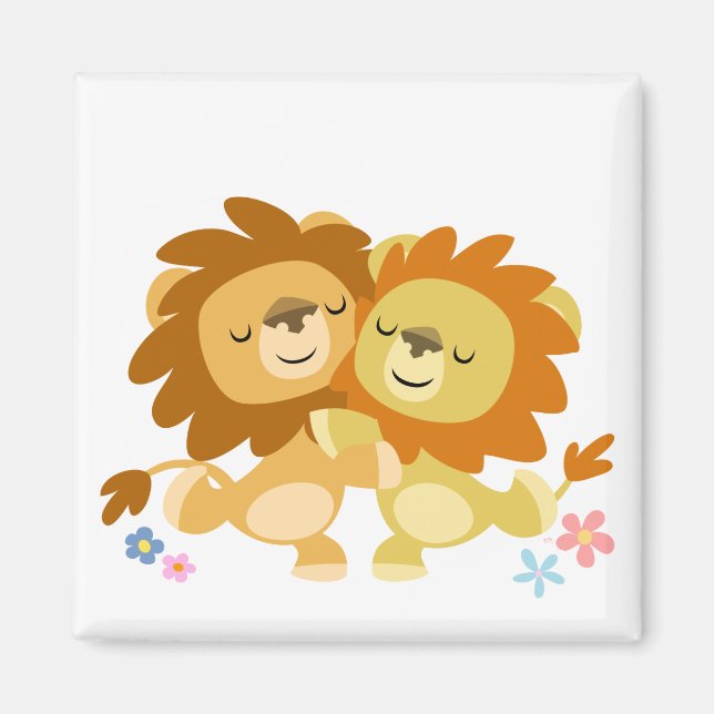 Zwei Niedliche Cartoon Lions Tango Magnet (Vorne)