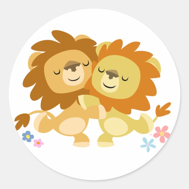 Zwei Niedliche Cartoon Lions Tango Sticker (Vorderseite)