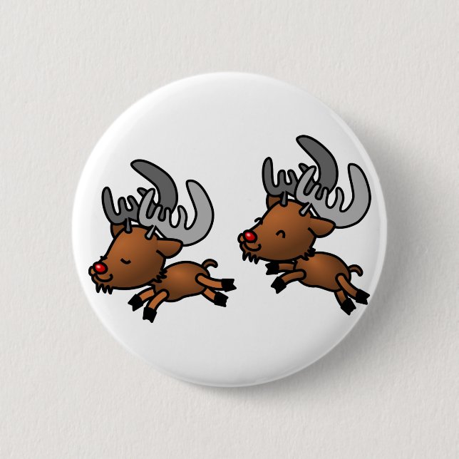 Zwei Niedliche Cartoon Rentier/Karibik Button (Vorderseite)