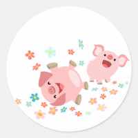 Zwei Niedliche Cartoon Schweine im Frühjahrsticker