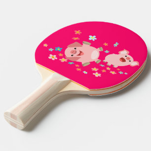 Zwei Niedliche Cartoon Schweine im Pingpong Paddel Tischtennis Schläger