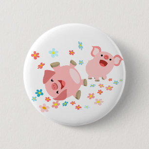Zwei Niedliche Cartoon Schweine im Spring Button A