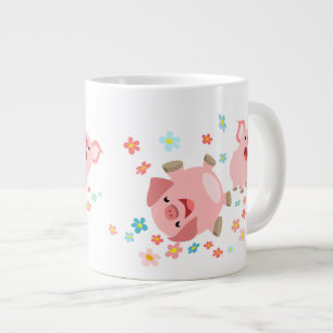 Zwei Niedliche Cartoon Schweine in der Frühjahrs-J Jumbo-Tasse