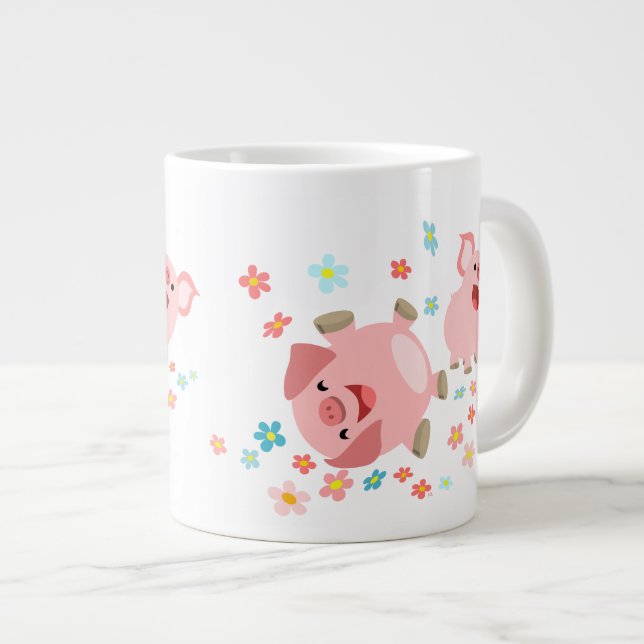 Zwei Niedliche Cartoon Schweine in der Frühjahrs-J Jumbo-Tasse (Vorderseite Rechts)
