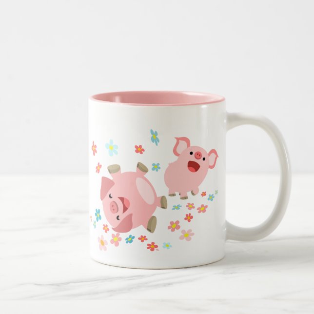 Zwei Niedliche Cartoon Schweine in der Frühjahrs-T Zweifarbige Tasse (Rechts)