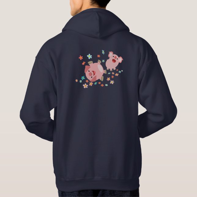 Zwei Niedliche Cartoon Schweine in der Frühlingssä Hoodie (Rückseite)