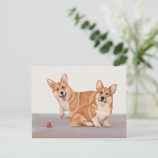 Zwei Niedliche Corgis Postkarte (Stehend Vorderseite)