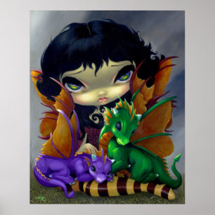 Zwei Niedliche Dragonlings ART DRINT Drachenfee Poster