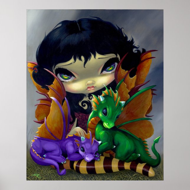 Zwei Niedliche Dragonlings ART DRINT Drachenfee Poster (Vorne)