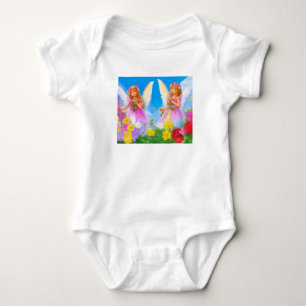 Zwei Niedliche Fairies mit Blume Baby Strampler