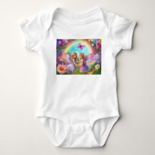 Zwei Niedliche Fairies unter Regenbogen Baby Strampler