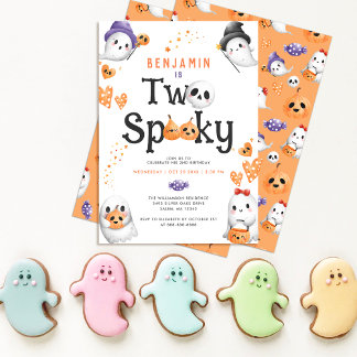Zwei Niedliche Halloween Ghost 2. Geburtstag Party Einladung