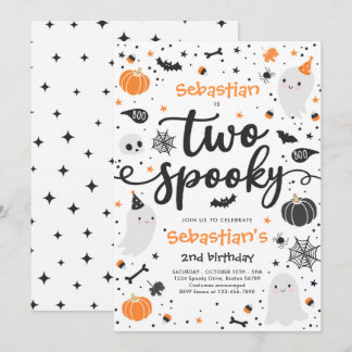 Zwei Niedliche Halloween Ghost 2. Geburtstag Party Einladung