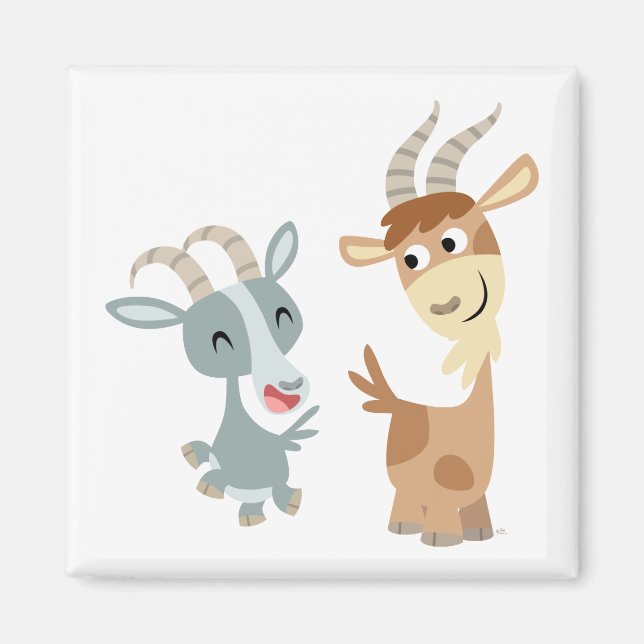 Zwei Niedliche Happy Cartoon Goats Magnet (Vorne)