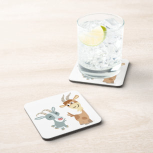 Zwei Niedliche Happy Cartoon Goats Untersetzer Set