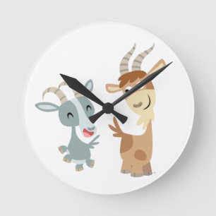 Zwei Niedliche Happy Cartoon Goats Wall Clock Runde Wanduhr
