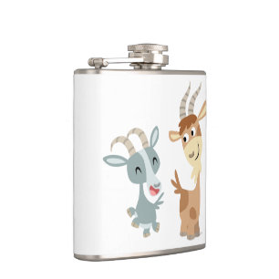 Zwei Niedliche Happy Cartoon Ziegen Hip Flask Flachmann
