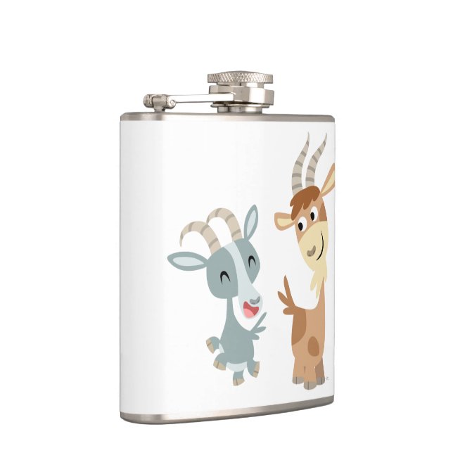 Zwei Niedliche Happy Cartoon Ziegen Hip Flask Flachmann (Rechts)