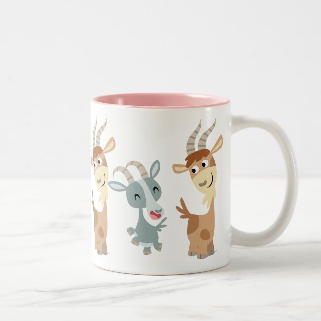 Zwei Niedliche Happy Cartoon Ziegen Tasse (Rechts)