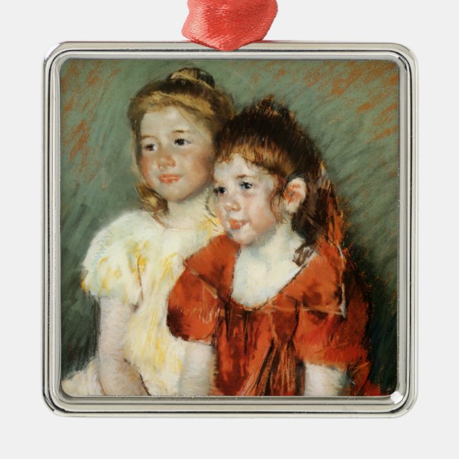 Zwei Niedliche junge Mädchen (von Mary Cassatt) Ornament Aus Metall (Vorne)