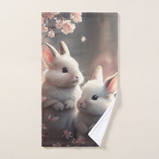 Zwei niedliche Kaninchen mit Sakura Handtuch (Handtuch)