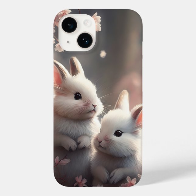 Zwei niedliche Kaninchen mit Sakura iPhone 14 Fall Case-Mate iPhone Hülle (Rückseite)