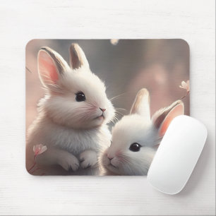 Zwei niedliche Kaninchen mit Sakura Mousepad