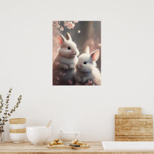Zwei niedliche Kaninchen mit Sakura-Poster Poster