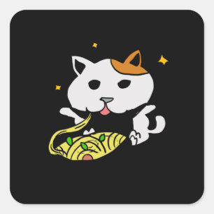Zwei Niedliche Katzen essen Spaghetti Vincent Van Quadratischer Aufkleber