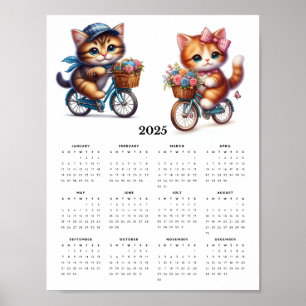 Zwei Niedliche Katzen reiten Fahrräder 2025 Mauerk Poster
