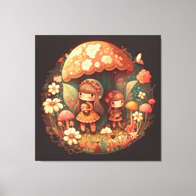 Zwei niedliche kleine Mädchen elfen Stretched Canv Leinwanddruck (Vorderseite)