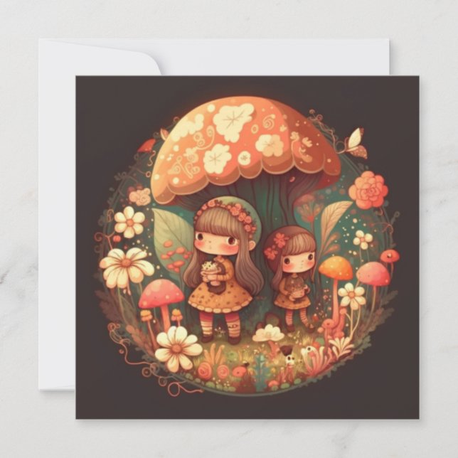 Zwei niedliche Mädchen Elfen Einladung (Vorderseite)