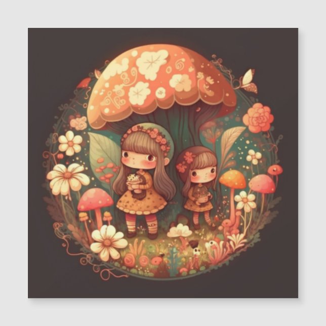 Zwei niedliche Mädchen Elfen Magneteinladung (Vorderseite)