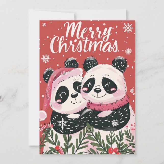 Zwei niedliche Panda frohe Weihnachten (Vorderseite)