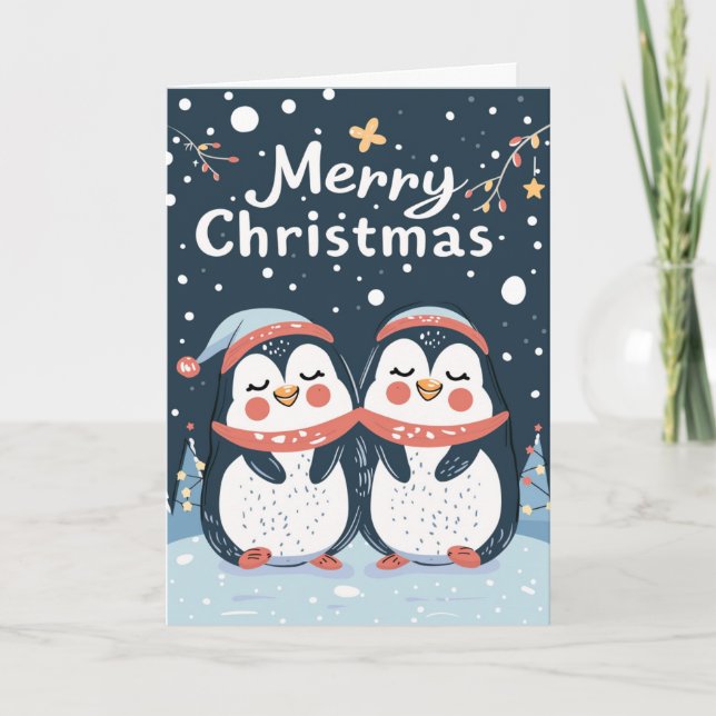 Zwei niedliche Pinguine Frohe Weihnachten Personal (Vorderseite)