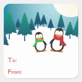 Zwei Niedliche Pinguine Quadratischer Aufkleber