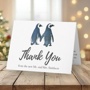 Zwei Niedliche Pinguine   Romantische Hochzeit Vie Dankeskarte
