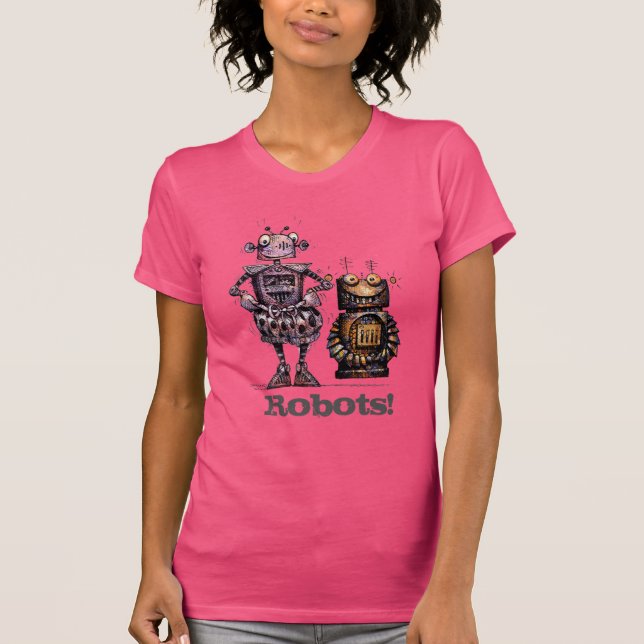 Zwei niedliche Roboter lustig T-Shirt (Vorderseite)