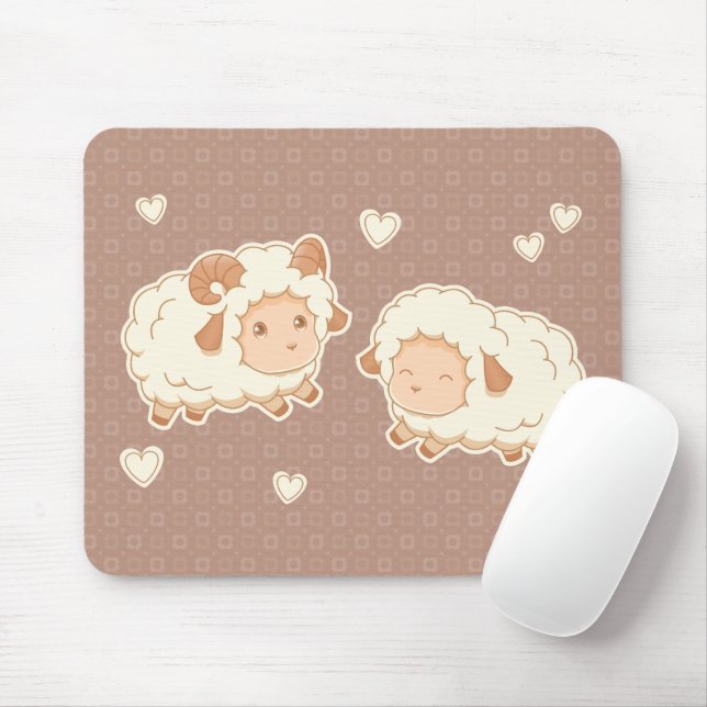 Zwei Niedliche Schafsschaum-Ewe auf Brown Mousepad (Mit Mouse)