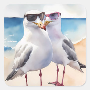Zwei Niedliche Seagulas Inlove Quadratischer Aufkleber