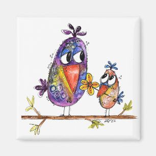Zwei Niedliche und Whimsikale Vögel Magnet