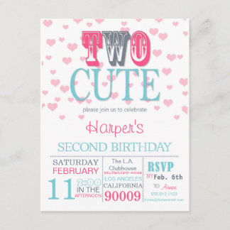 Zwei Niedliche Valentinstag, 2. Geburtstag Einladu Einladung