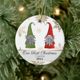 Zwei Niedliche Weihnachtsgarten Gnomes Erste Weihn Keramik Ornament