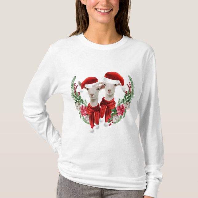 Zwei Niedliche Weihnachtskids von Saanen im Kraut T-Shirt (Vorderseite)