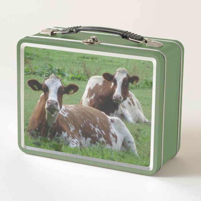 Zwei Niedliche weißbraune Kühe Lunchbox (Vorderseite)