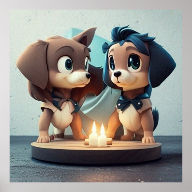 Zwei Niedliche Welpen feiern ihren Geburtstag Poster (Vorne)