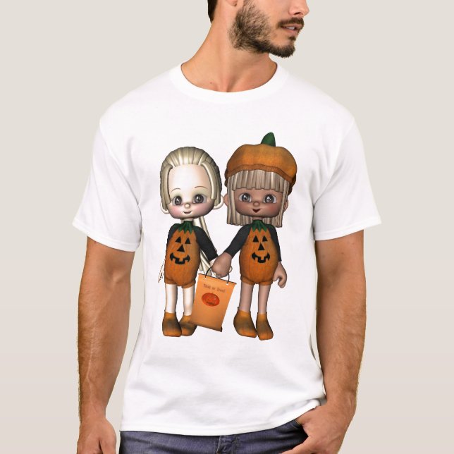 Zwei niedlicher Toon Trick-oder-Treaters T-Shirt (Vorderseite)