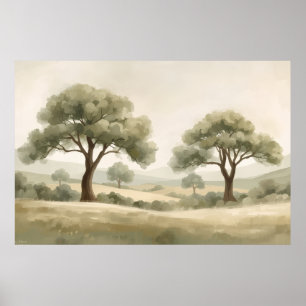 Zwei Olivenbäume rollende Landschaft Aquarell Poster