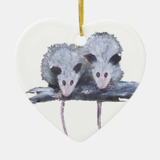 "Zwei Opossum-" Herz-Verzierung Keramik Ornament